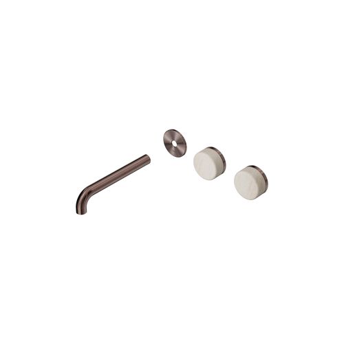 Serenity Wall Basin 185mm Offspout + Rome Travertine Handle Brushed Bronze