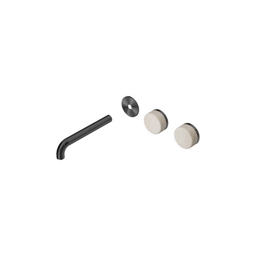 Serenity Wall Basin 185mm Offspout + Rome Travertine Handle Gun Metal