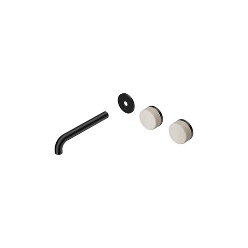 Serenity Wall Basin 185mm Offspout + Rome Travertine Handle Matte Black