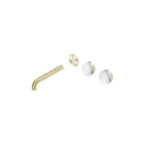 Serenity Wall Basin 185mm Offspout + Arabescato Corchia Handle Brushed Gold