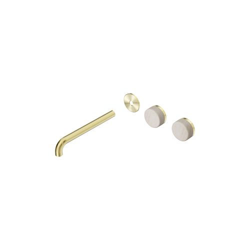 Serenity Wall Basin 220mm Offspout + Rome Travertine Handle Brushed Gold