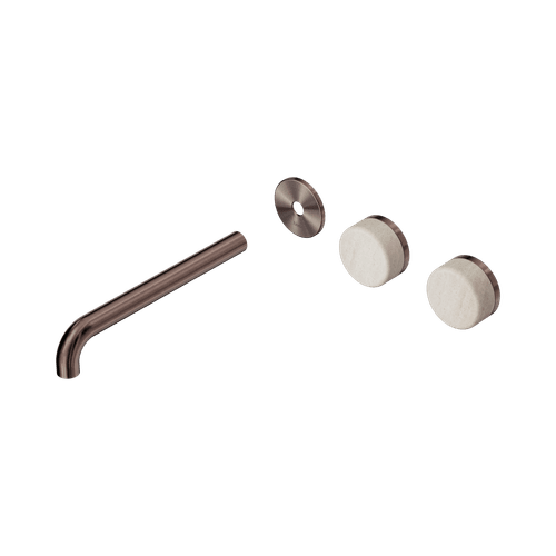 Serenity Wall Basin 220mm Offspout + Rome Travertine Handle Brushed Bronze