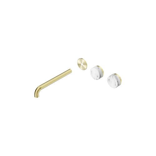 Serenity Wall Basin 220mm Offspout + Arabescato Corchia Handle Brushed Gold