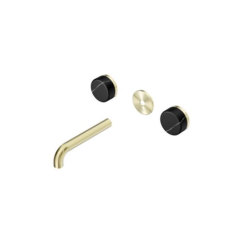 Serenity Wall Basin 160mm Spout + Marquina Black Handle Brushed Gold