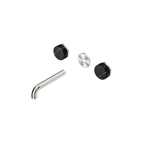 Serenity Wall Basin 160mm Spout + Marquina Black Handle Brushed Nickel