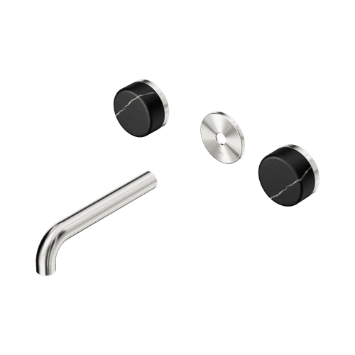 Serenity Wall Basin 160mm Spout + Marquina Black Handle Brushed Nickel