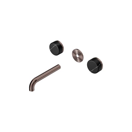 Serenity Wall Basin 160mm Spout + Marquina Black Handle Brushed Bronze