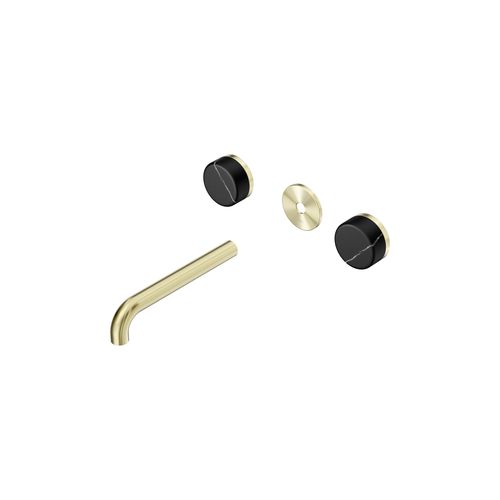 Serenity Wall Basin 185mm Spout + Marquina Black Handle Brushed Gold