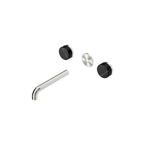 Serenity Wall Basin 185mm Spout + Marquina Black Handle Brushed Nickel