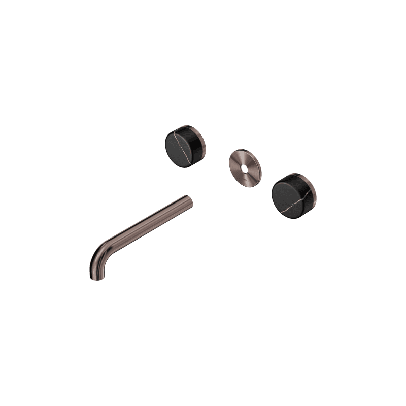 Serenity Wall Basin 185mm Spout + Marquina Black Handle Brushed Bronze