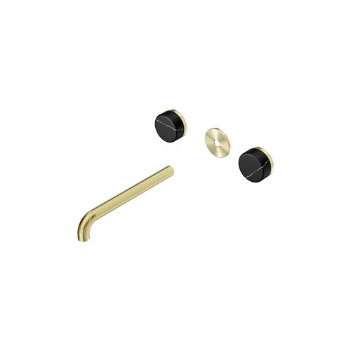Serenity Wall Basin 220mm Spout + Marquina Black Handle Brushed Gold