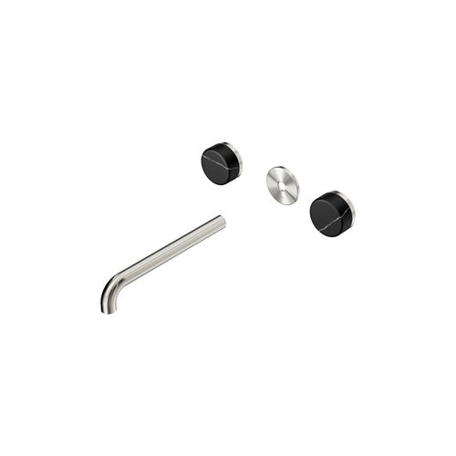 Serenity Wall Basin 220mm Spout + Marquina Black Handle Brushed Nickel
