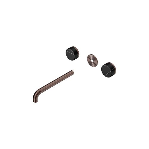 Serenity Wall Basin 220mm Spout + Marquina Black Handle Brushed Bronze