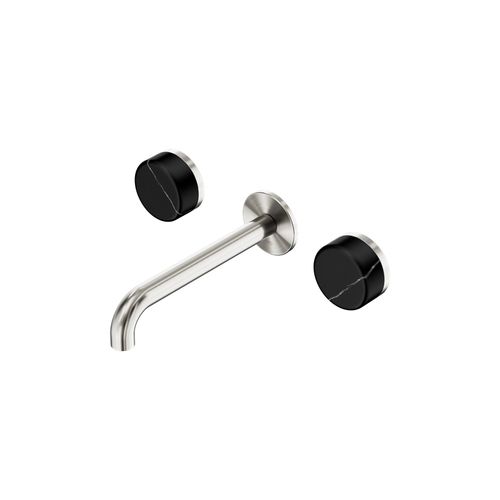 Serenity Wall Basin Set 185mm Spout With Marquina Black Handle Brushed Nickel
