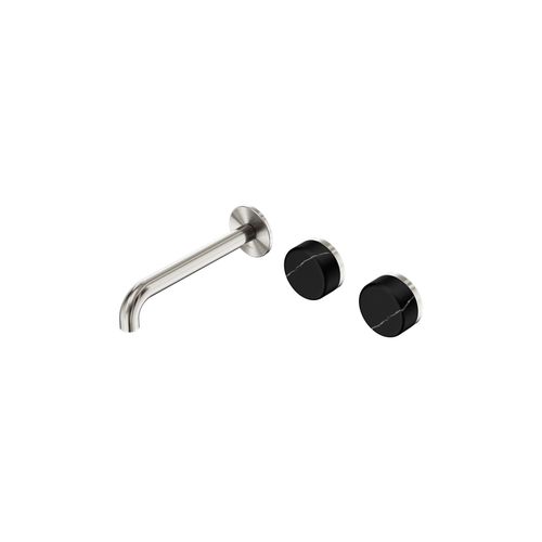 Serenity Wall Basin Set 185mm Offset Spout With Marquina Black Handle Brushed Nickel