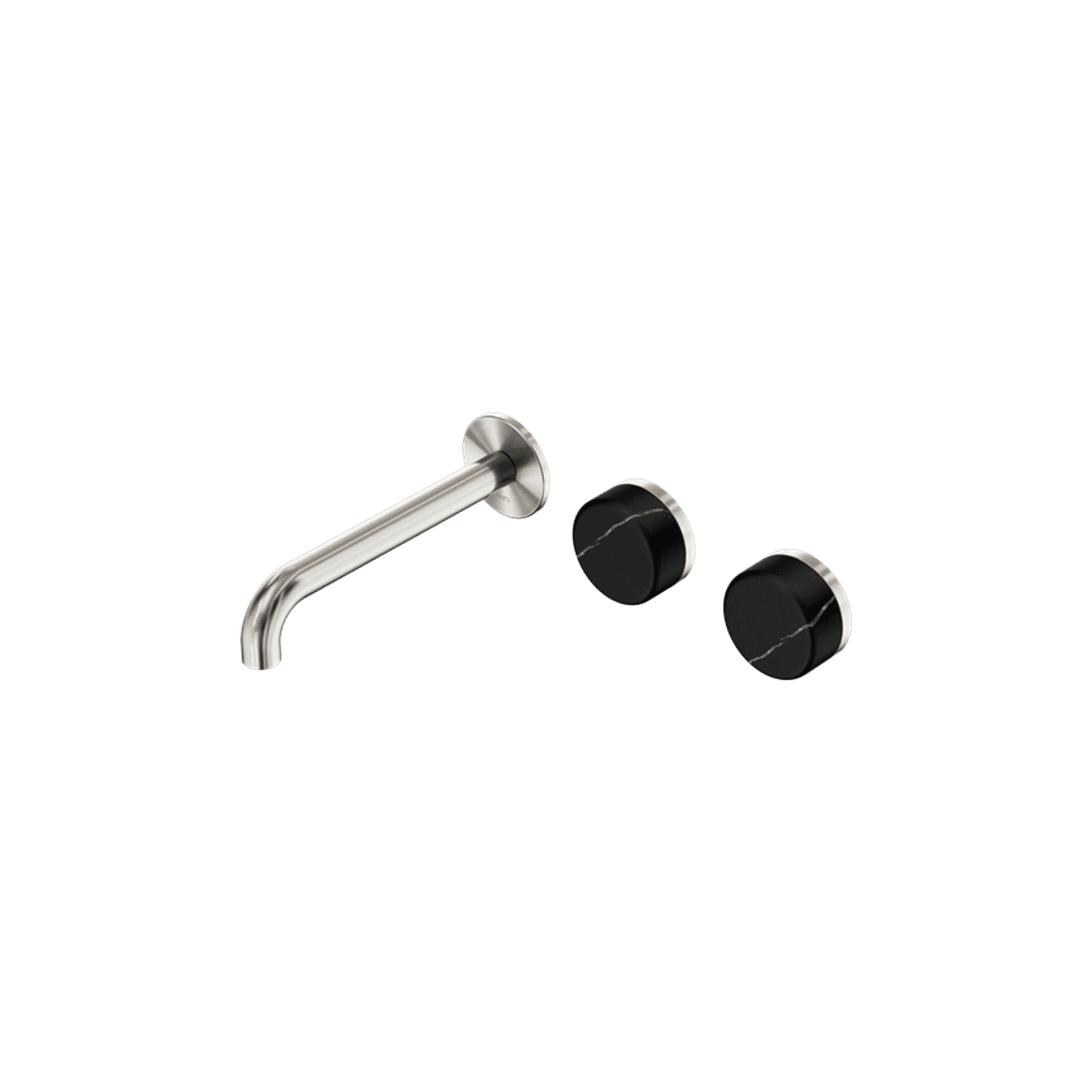 Serenity Wall Basin Set 160mm Offset Spout With Marquina Black Handle Brushed Nickel