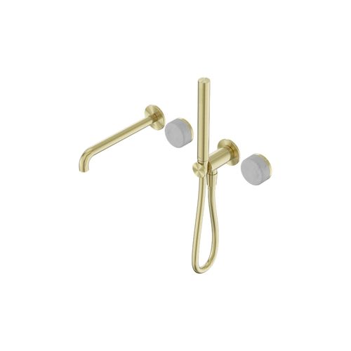 Serenity Shower System Spout Carrara Handle And Slim Shower Brushed Gold