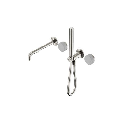 Serenity Shower System Spout Carrara Handle And Slim Shower Brushed Nickel