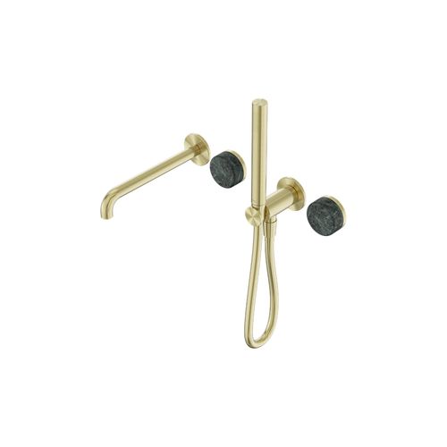 Serenity Shower System Spout Verde Alpi Handle And Slim Shower Brushed Gold