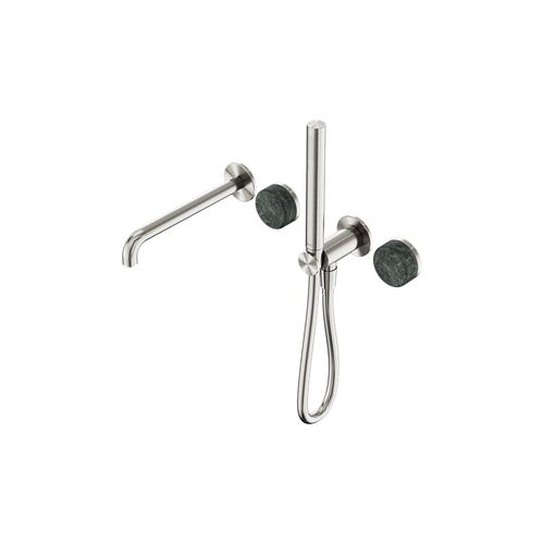 Serenity Shower System Spout Verde Alpi Handle And Slim Shower Brushed Nickel