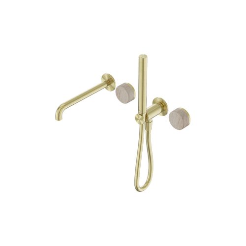 Serenity Shower System Spout Rome Travertine Handle And Slim Shower Brushed Gold