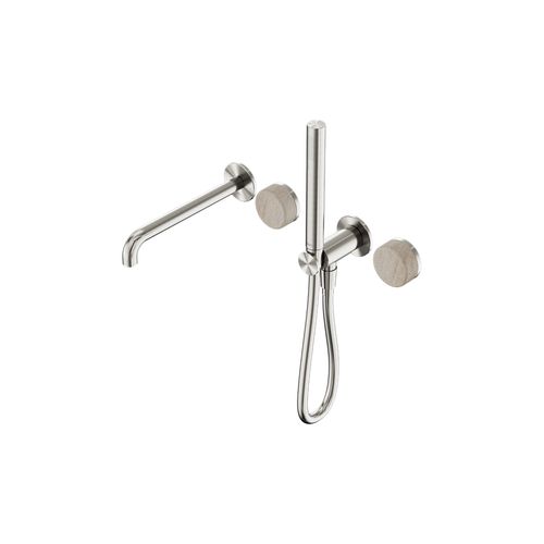Serenity Shower System Spout Rome Travertine Handle And Slim Shower Brushed Nickel