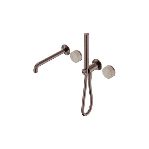 Serenity Shower System Spout Rome Travertine Handle And Slim Shower Brushed Bronze