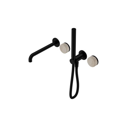 Serenity Shower System Spout Rome Travertine Handle And Slim Shower Matte Black