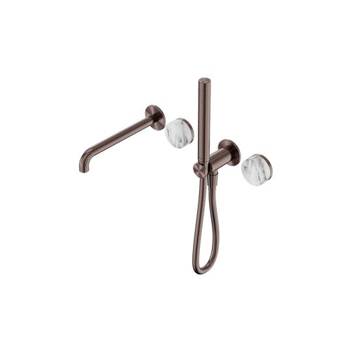 Serenity Shower System Spout Arabescato Corchia Handle And Slim Shower Brushed Bronze