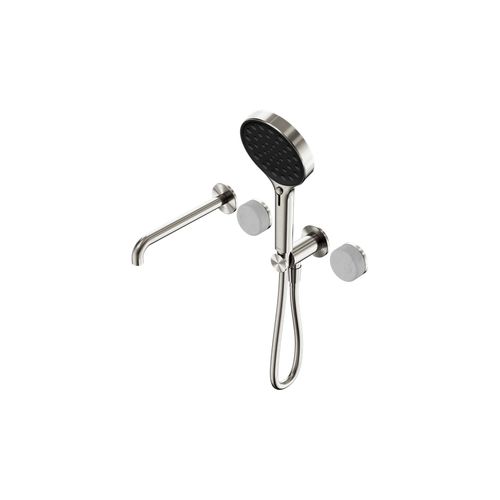 Serenity Shower System Spout Carrara Handle And Serenity Hand Shower Brushed Nickel