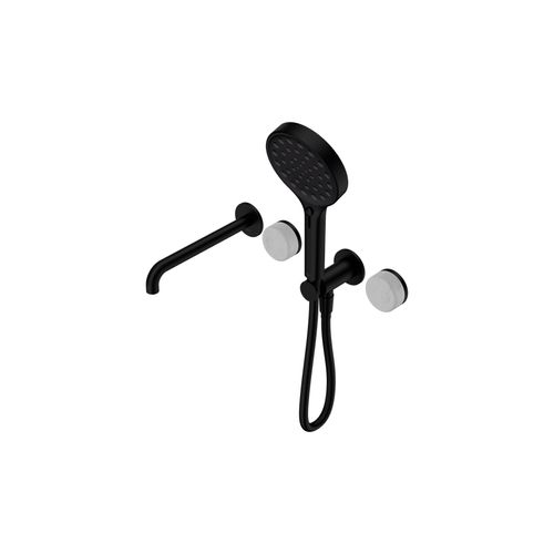 Serenity Shower System Spout Carrara Handle And Serenity Hand Shower Matte Black