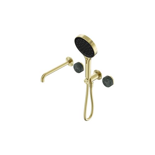 Serenity Shower System Spout Verde Alpi Handle And Serenity Hand Shower Brushed Gold