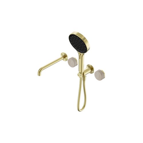 Serenity Shower System Spout Rome Travertine Handle And Serenity Hand Shower Brushed Gold