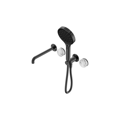 Serenity Shower System Spout Arabescato Corchia Handle And Serenity Hand Shower Gun Metal