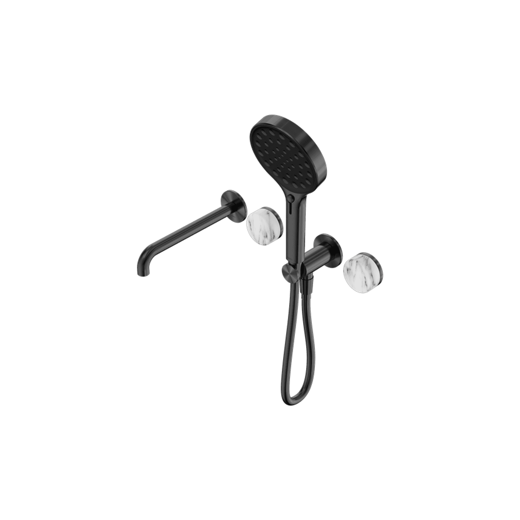 Serenity Shower System Spout Arabescato Corchia Handle And Serenity Hand Shower Gun Metal