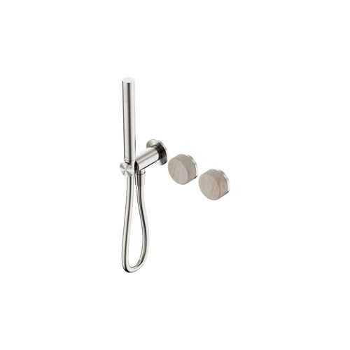 Serenity Shower System Rome Travertine Handle And Slim Shower Brushed Nickel