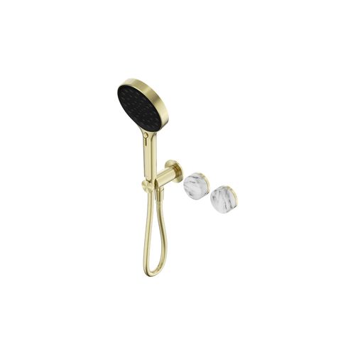 Serenity Shower System Arabescato Corchia Handle And Serenity Hand Shower Brushed Gold