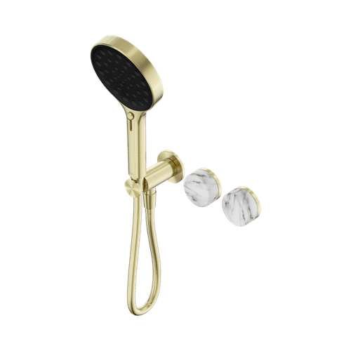 Serenity Shower System Arabescato Corchia Handle And Serenity Hand Shower Brushed Gold