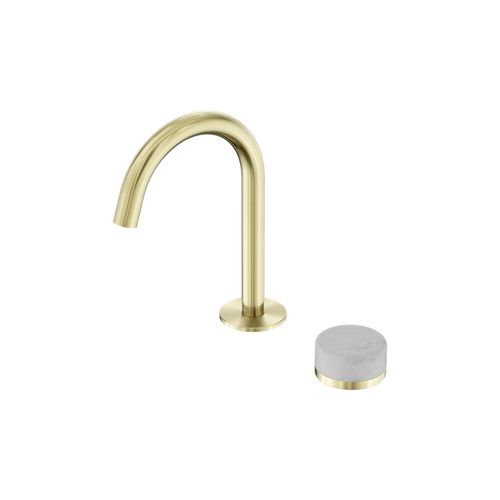Serenity Basin Mixer Arc Spout Carrara Handle Brushed Gold