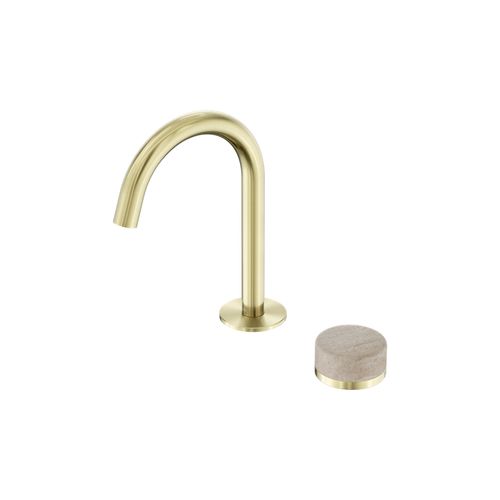 Serenity Basin Mixer Arc Spout Rome Travertine Handle Brushed Gold