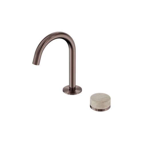 Serenity Basin Mixer Arc Spout Rome Travertine Handle Brushed Bronze