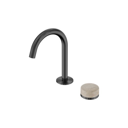 Serenity Basin Mixer Arc Spout Rome Travertine Handle Gun Metal