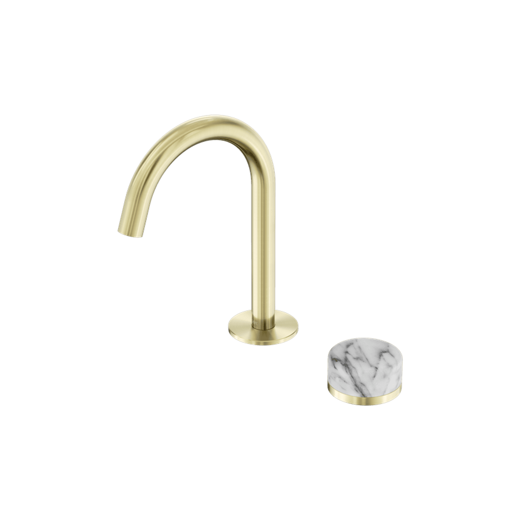 Serenity Basin Mixer Arc Spout Arabescato Corchia Handle Brushed Gold