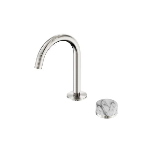 Serenity Basin Mixer Arc Spout Arabescato Corchia Handle Brushed Nickel