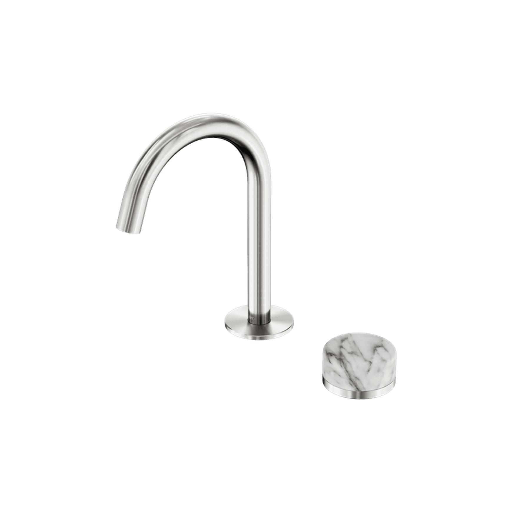 Serenity Basin Mixer Arc Spout Arabescato Corchia Handle Brushed Nickel