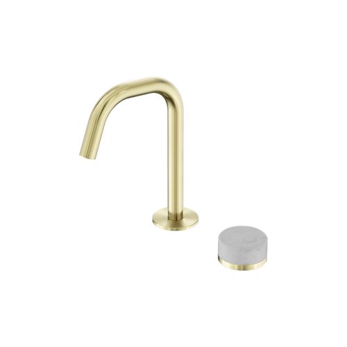 Serenity Basin Mixer Edge Spout Carrara Handle Brushed Gold