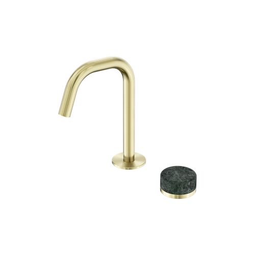 Serenity Basin Mixer Edge Spout Verde Alpi Handle Brushed Gold