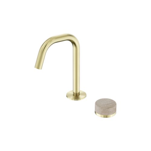 Serenity Basin Mixer Edge Spout Rome Travertine Handle Brushed Gold