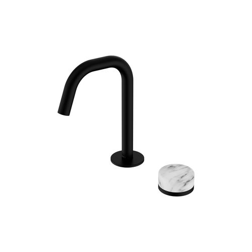 Serenity Basin Mixer Edge Spout Arabescato Corchia Handle Matte Black