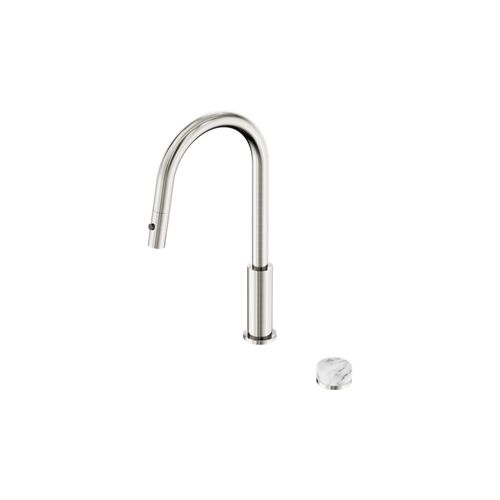 Serenity pull out kitchen Set Arabescato Corchia Handle Brushed Nickel